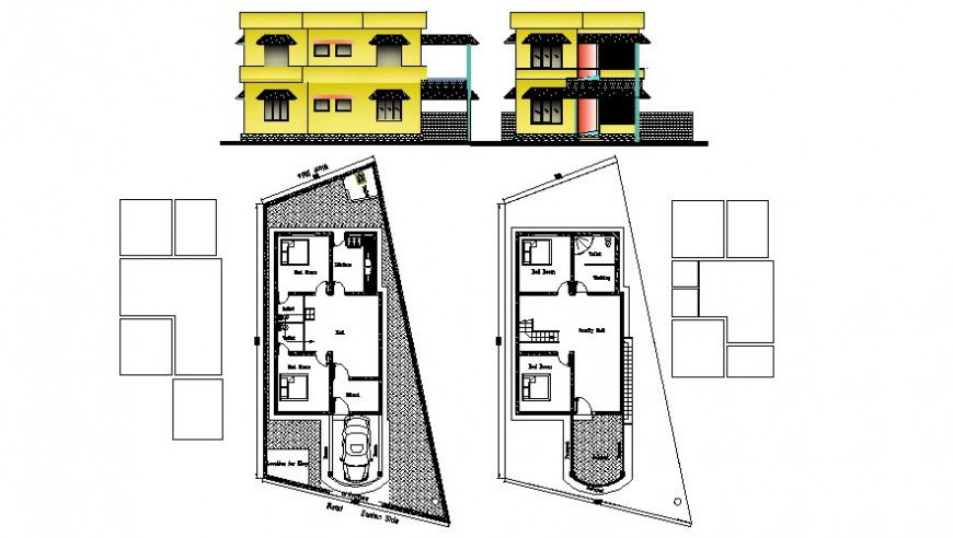 Housing apartment drawings 2d view elevation and plan dwg file