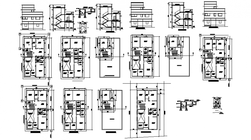 Housing apartment drawings 2d view floor plan elevation and section autocad file