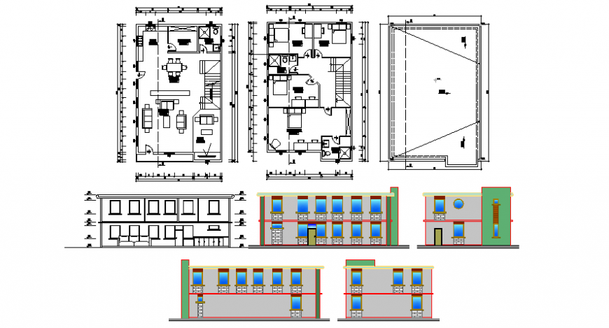 Housing apartment drawings 2d view layout plan and elevation dwg file