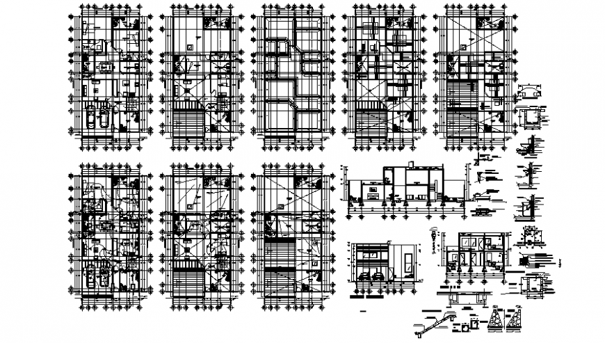 Housing apartment drawings 2d view plan elevation and section dwg autocad file