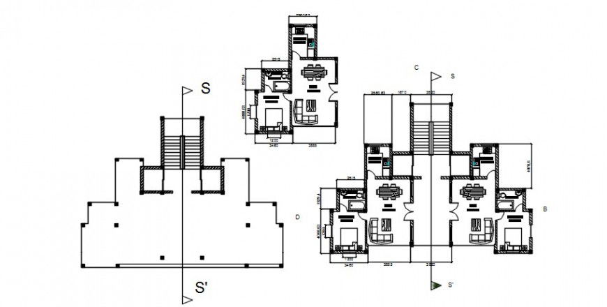Housing apartment drawings details 2d view floor plan dwg file