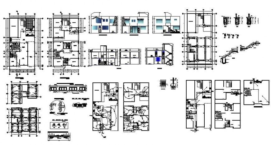 Housing apartment drawings details plan elevation and section autocad