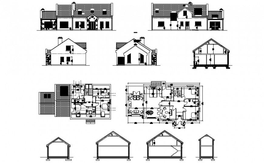 Housing apartment drawings details plan elevation and section autocad file