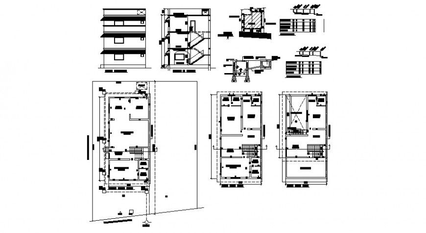 Housing apartment drawings details plan elevation and section dwg file