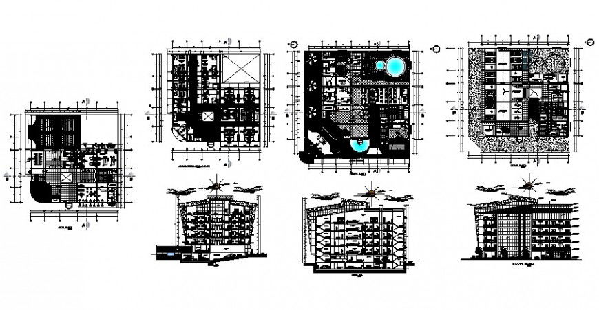 Housing apartment drawings elevation plan and section dwg file