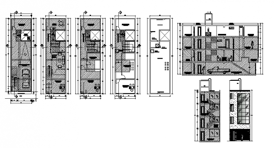 Housing apartment drawings floor plan elevation and section dwg file