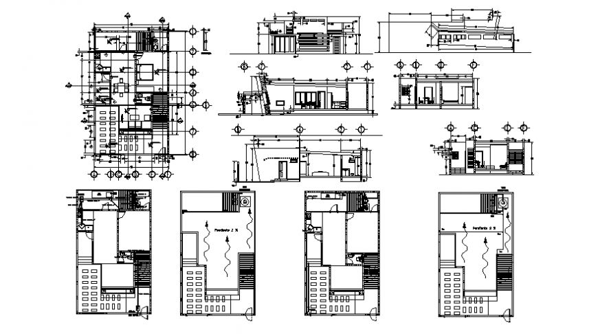 Housing apartment drawings layout plan elevation and sectional details in dwg format file