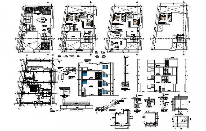 Housing apartment plan and section autocad file