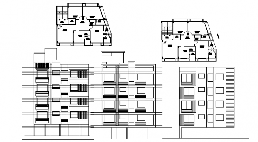 Housing apartment plan elevation dwg autocad file