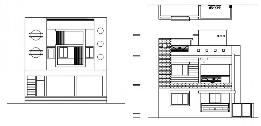 Housing apartment two story drawings elevation dwg autocad file