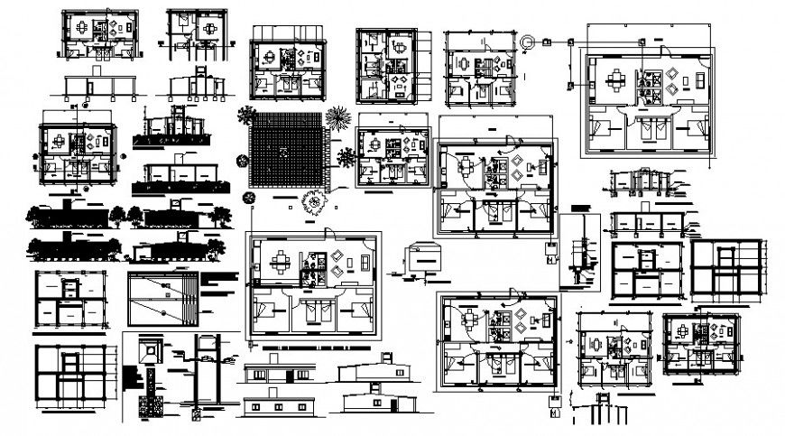 Housing apartments drawings details 2d view plan elevation and section dwg file
