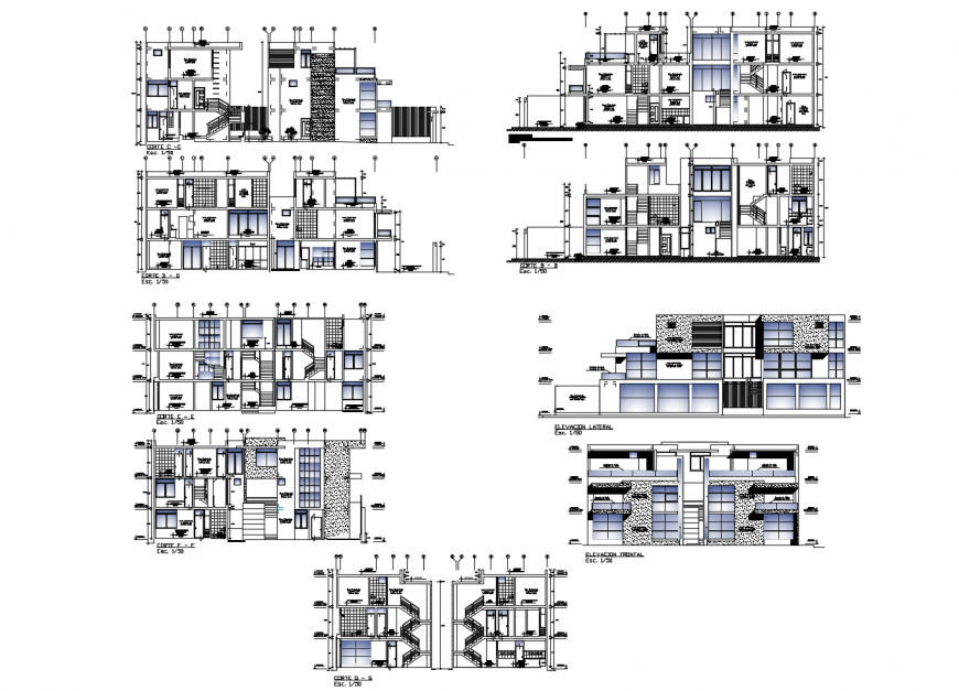 Housing area of its elevation in auto cad file