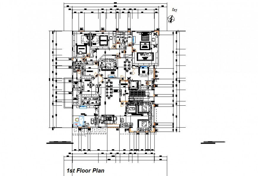 Housing block detail plan 2d view single story structure layout autocad file