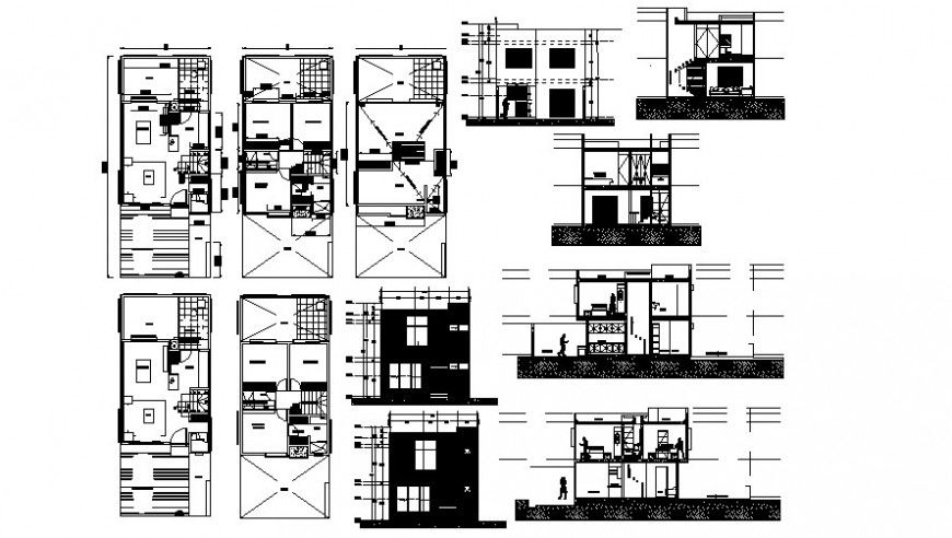 Housing blocks drawings details plan elevation and section autocad file