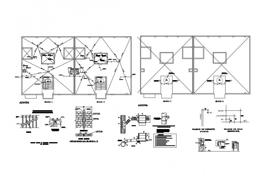 Housing building sanitary installation details of all floors dwg file