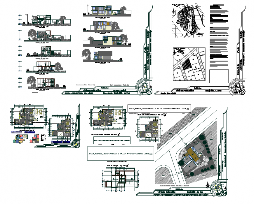 Housing building structure detail site plan, elevation and section 2d view layout dwg file