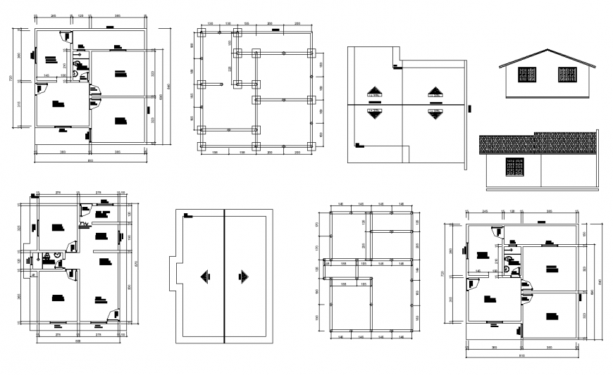 Housing building structure detailing 2d view layout elevation and plan autocad file