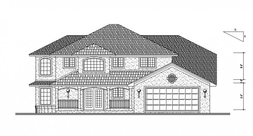 Housing bungalow 2d view CAD elevation drawings dwg file