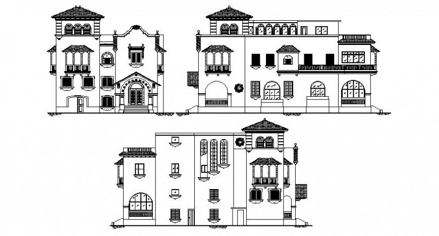 Housing bungalow drawings detail 2d view elevation autocad software file