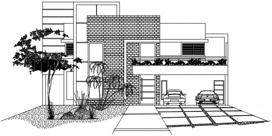 Housing bungalow drawings detail 2d view elevation dwg AutoCAD file