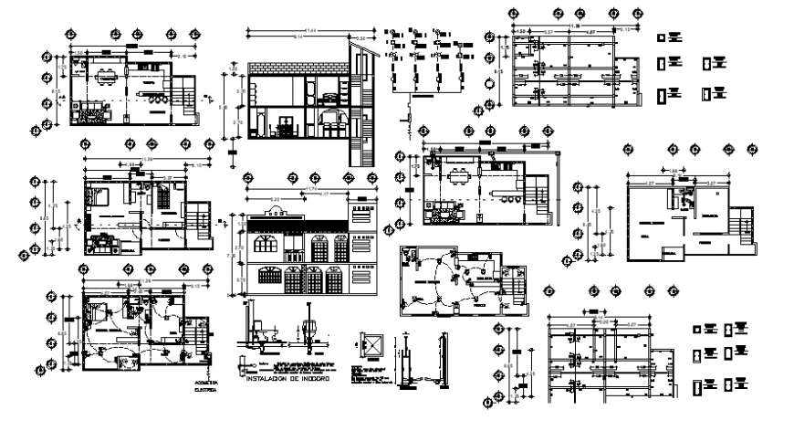 Housing bungalow drawings detail 2d view floor plan elevation and section dwg file