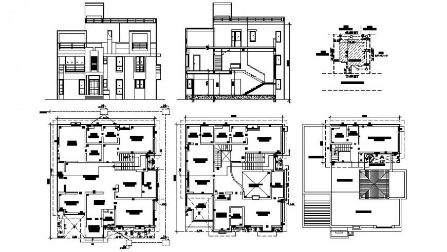 Housing bungalow drawings detail 2d view plan elevation and section in autocad software