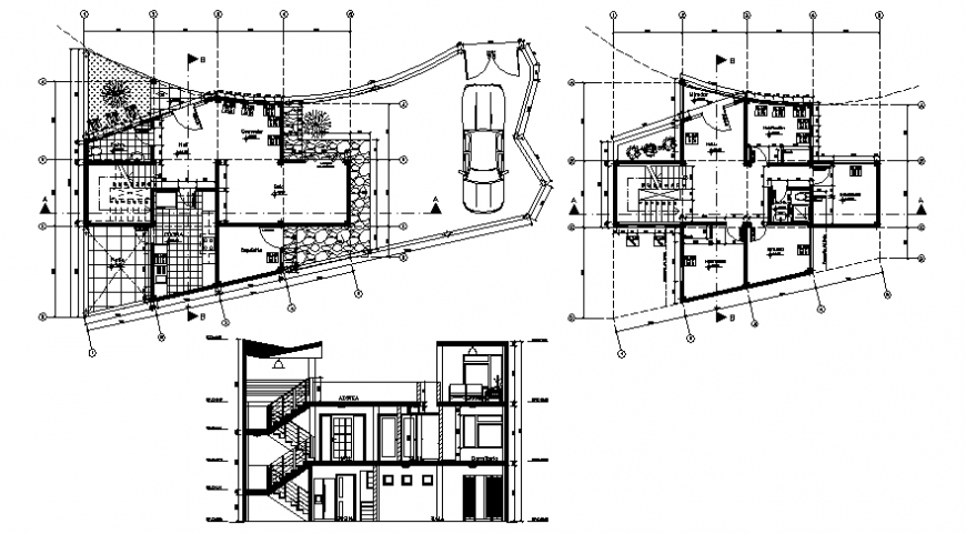 Housing bungalow drawings details section and plan autocad file