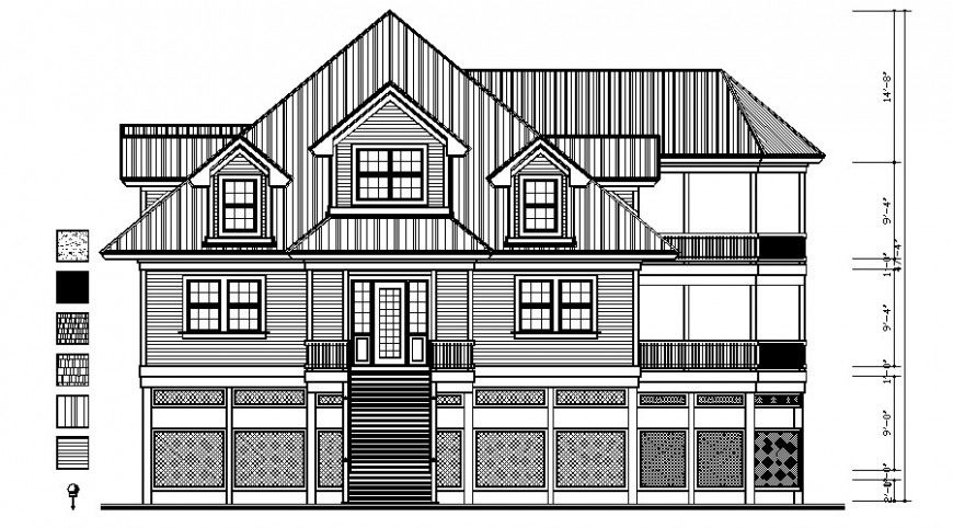 Housing bungalow drawings elevation details 2d view autocad file