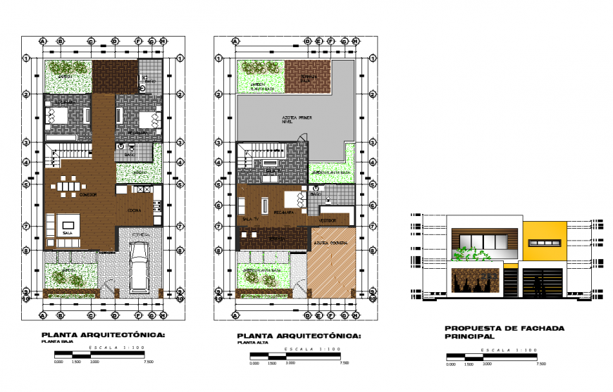 Housing bungalow layout plan and elevation dwg file