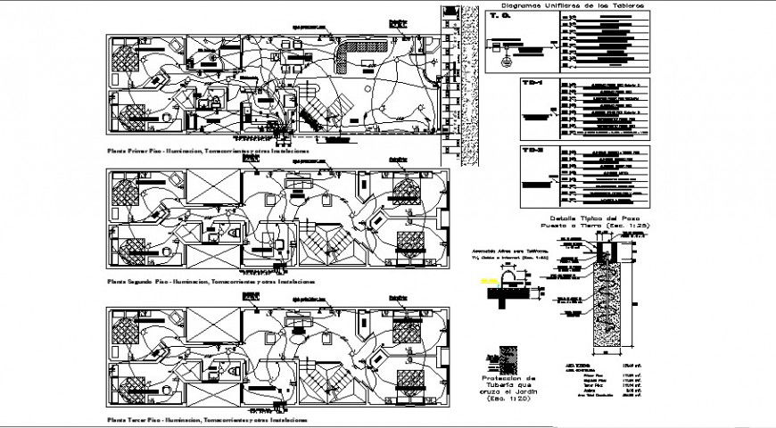Housing electrical installation layout plan details in autocad