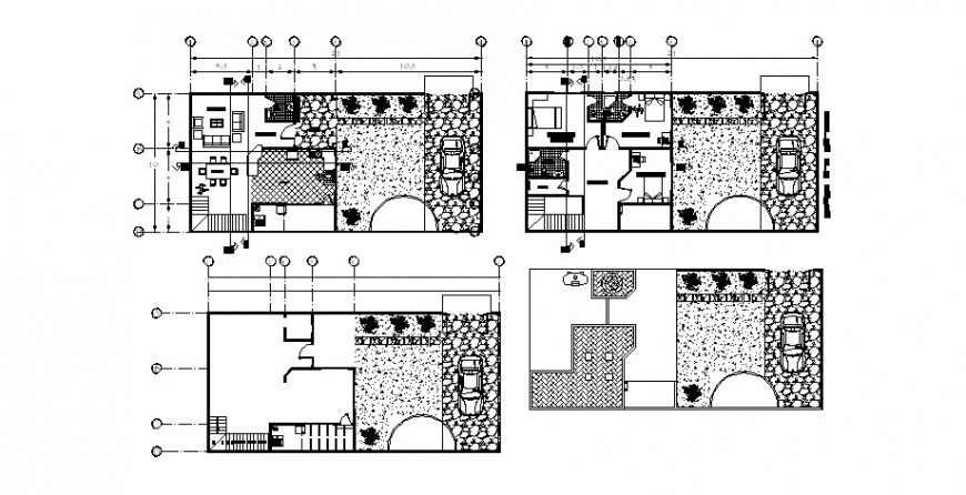 Housing floor plan with parking area in AutoCAD file