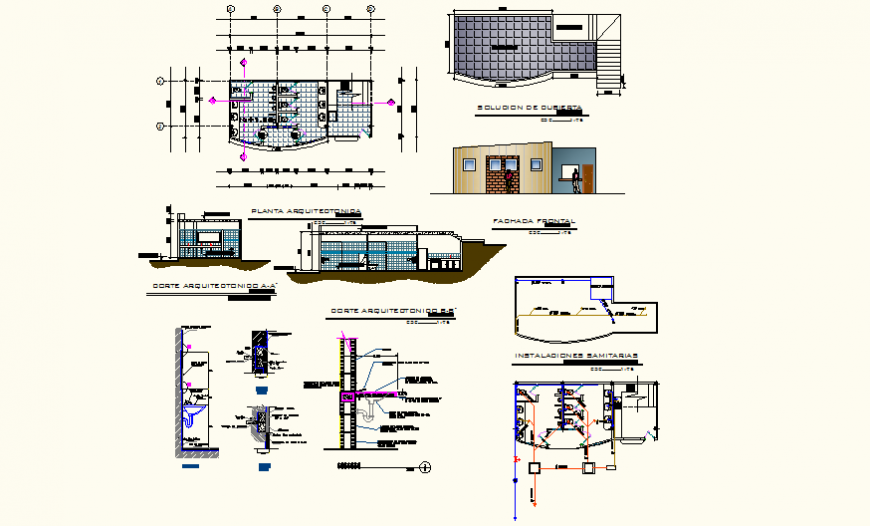 Housing plan detail elevation and plan dwg file