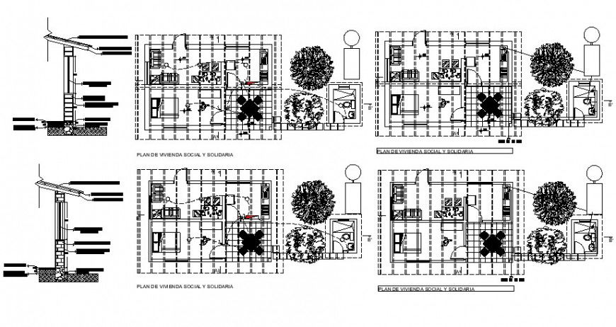 Housing plan of Social and solidarity in auto cad file