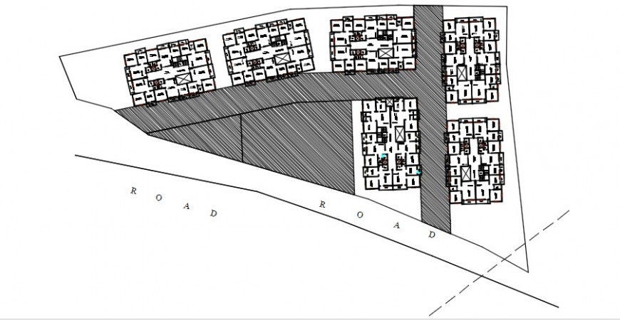 Housing plots and site plan drawing details of multiple housing residencies dwg file