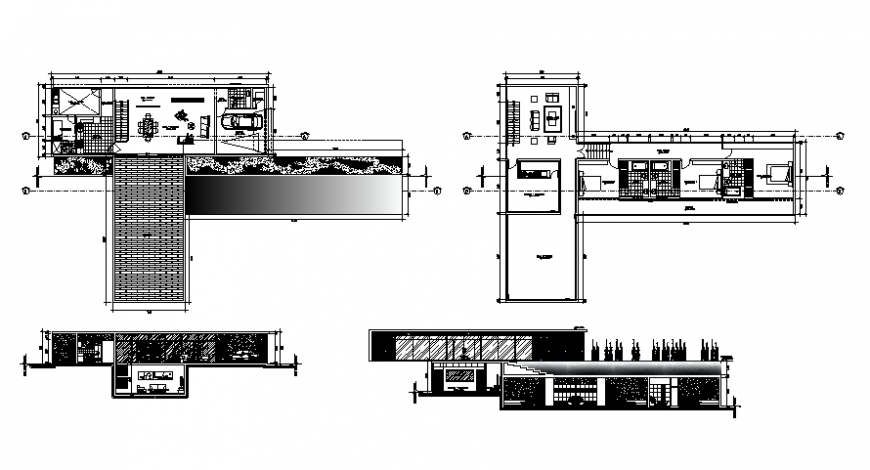 Housing residential bungalow drawings 2d view floor plan and elevation dwg file
