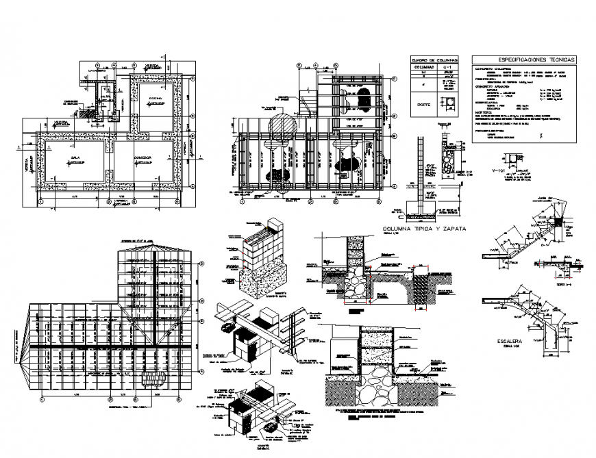 Housing structure and different elements detail elevation 2d view layout file