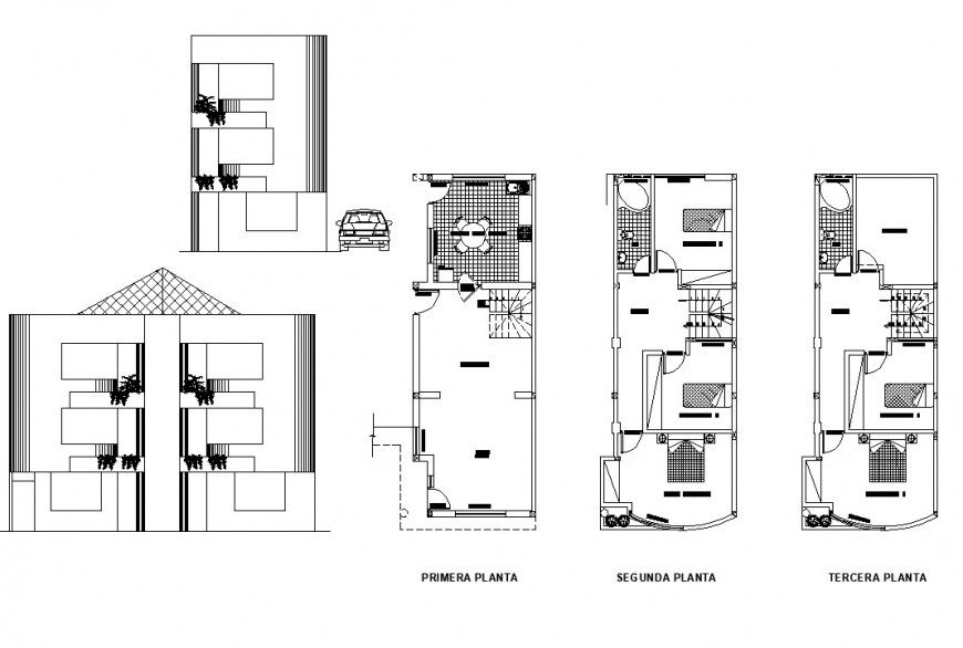 Housing structure detail 2d view layout plan and elevation autocad file