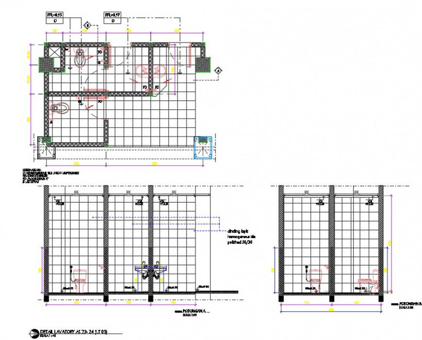 Housing toilet plan and section autocad file
