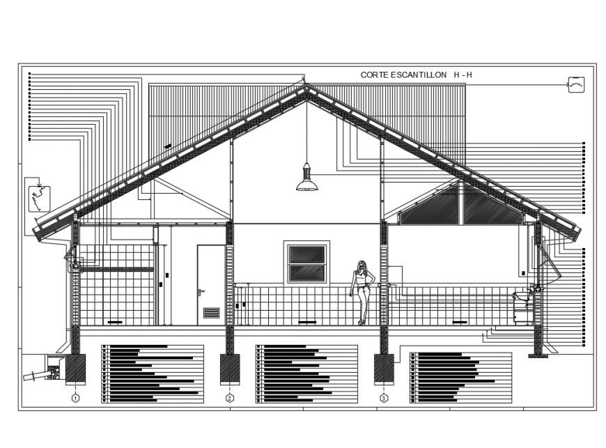 Housing two levels constructive section details dwg file