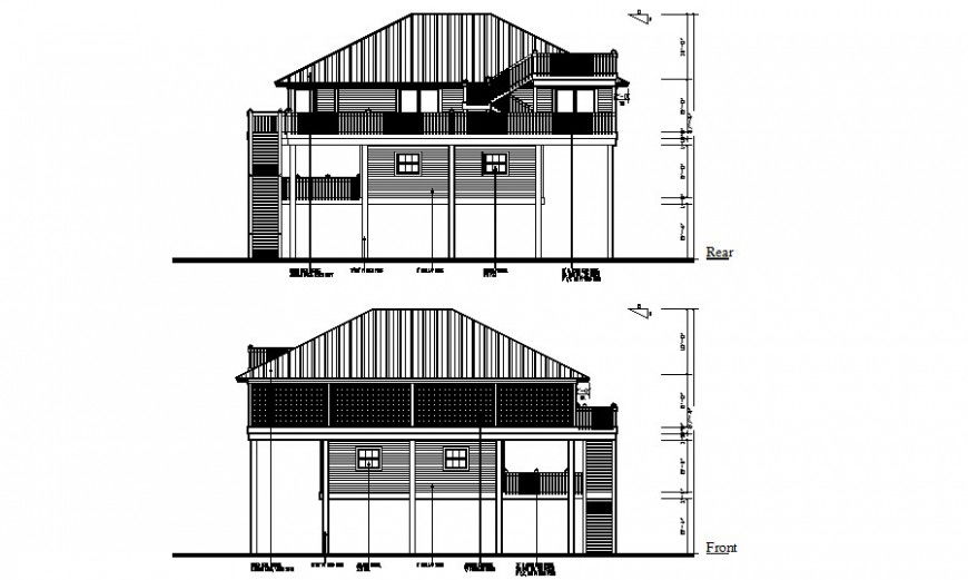 Housing units 2d story building elevation dwg file