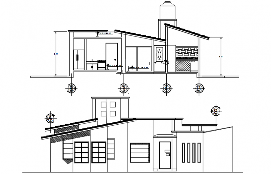 Housing units CAD drawings 2d view elevation and section dwg autocad file