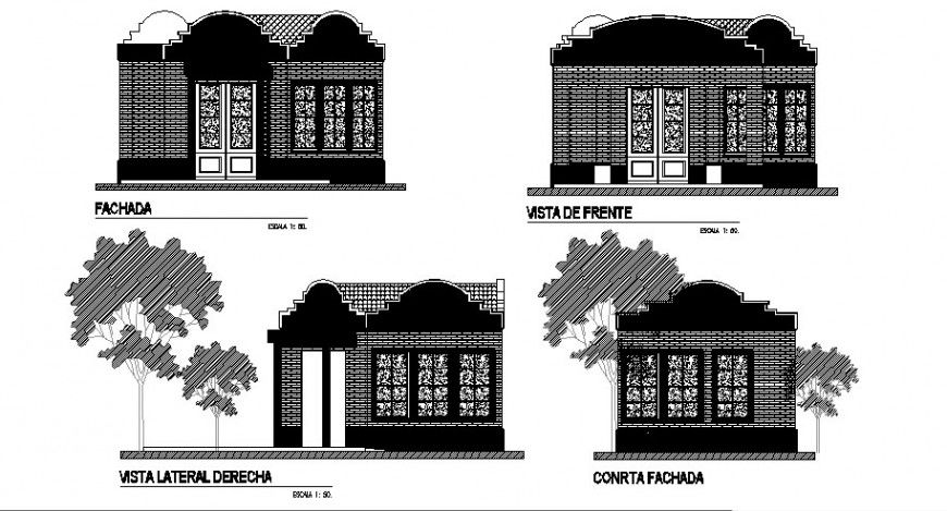 Housing units detail elevation 2d drawing in autocad file