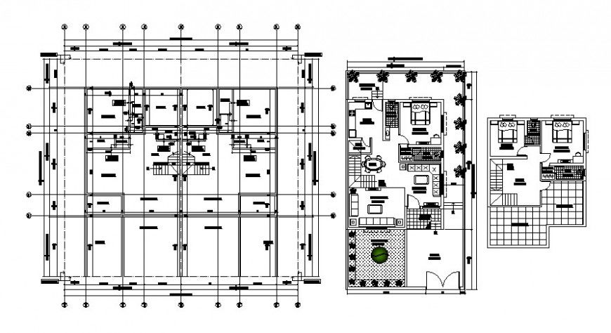 Housing units drawings 2d view center line plan autocad file