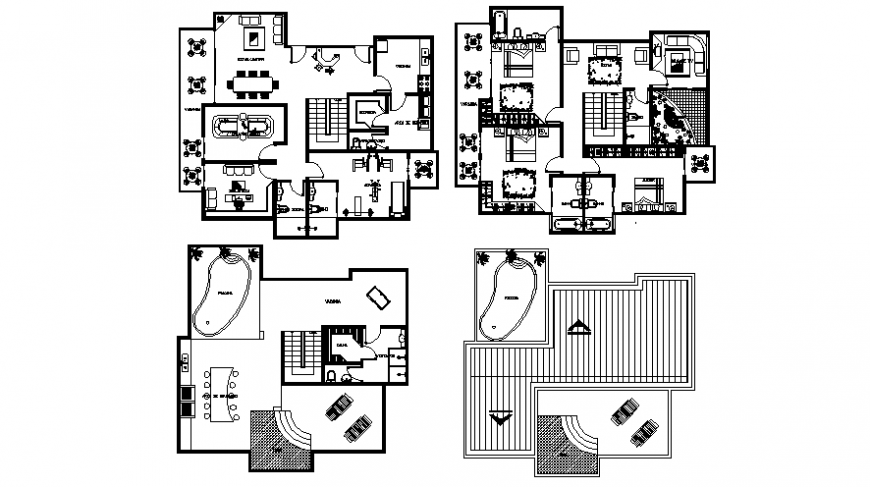Housing units drawings 2d view floor plan layout autocad file