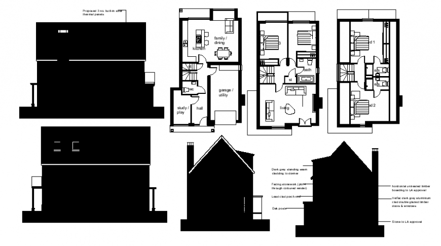 Housing units drawings 2d view layout plan and elevation in autocad file