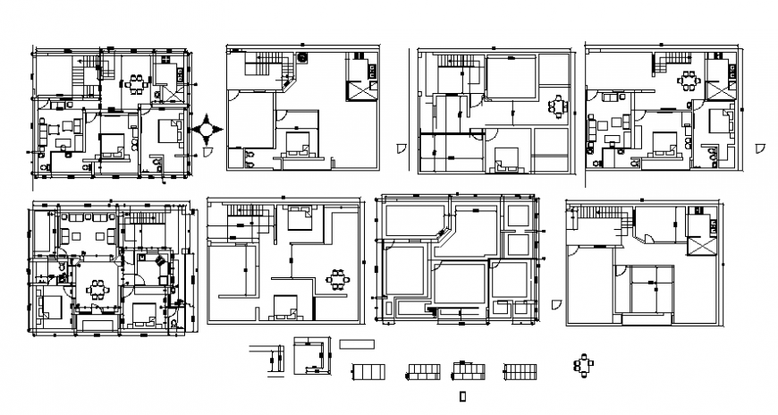 Housing units drawings 2d view work layout plan autocad file