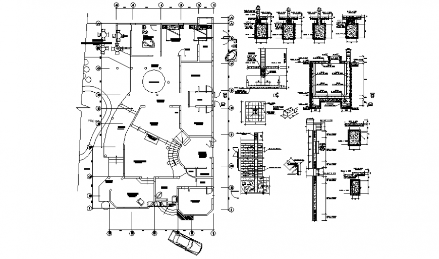 Housing units floor plan drawings with a footing structure autocad file