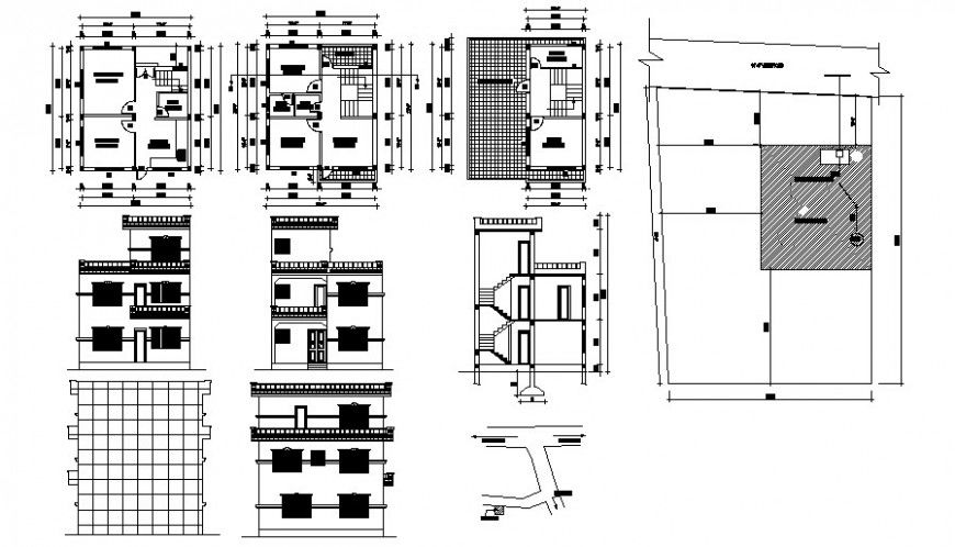 Housing units of apartment plan elevation and section autocad file