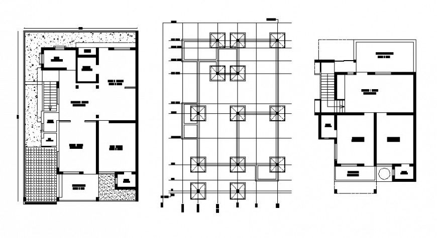 Housing units work plan 2d view with foundation plan autocad file