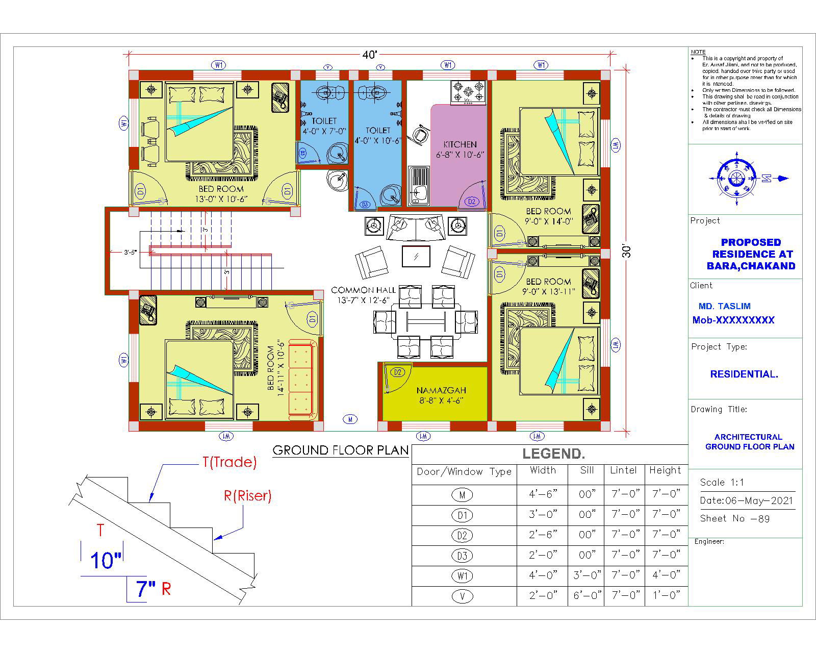 40'X30' House Plan AutoCAD Drawing DWG File